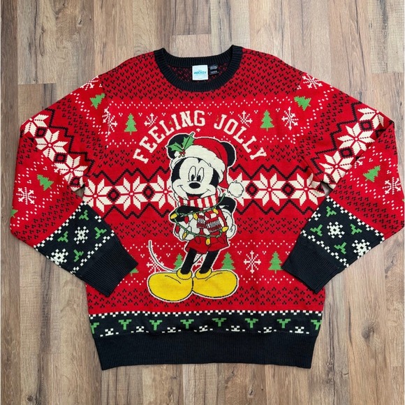 Disney Other - Disney Mickey Mouse Light-Up Ugly Christmas Sweater Red‎ Large NWOT